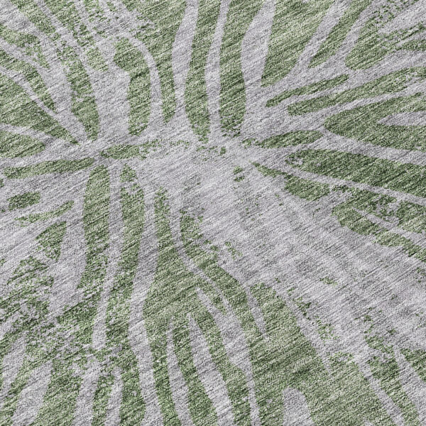 8' Olive Green Gray And Silver Round Abstract Washable Indoor Outdoor Area Rug