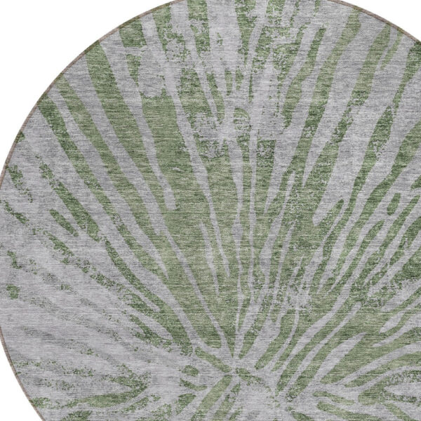 8' Olive Green Gray And Silver Round Abstract Washable Indoor Outdoor Area Rug