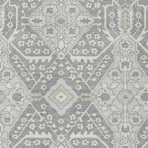 5' X 8' Gray Ivory And Silver Floral Washable Indoor Outdoor Area Rug