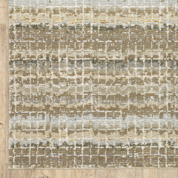 2' X 10' Ivory Grey Tan And Brown Abstract Power Loom Stain Resistant Runner Rug