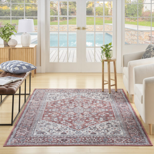 8' X 10' Gray Floral Power Loom Distressed Washable Area Rug