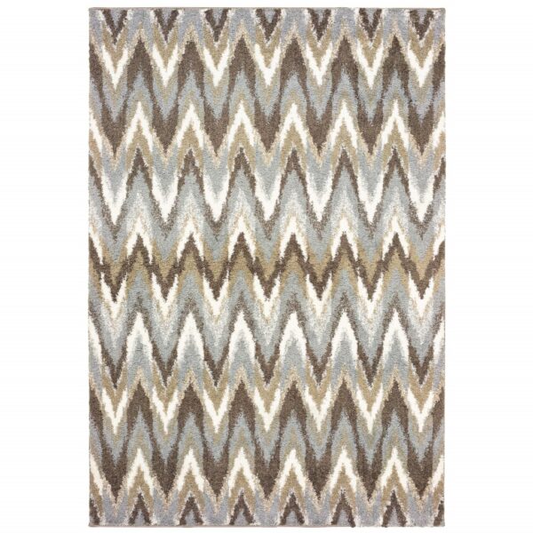 5’X8’ Gray And Taupe Ikat Pattern Area Rug