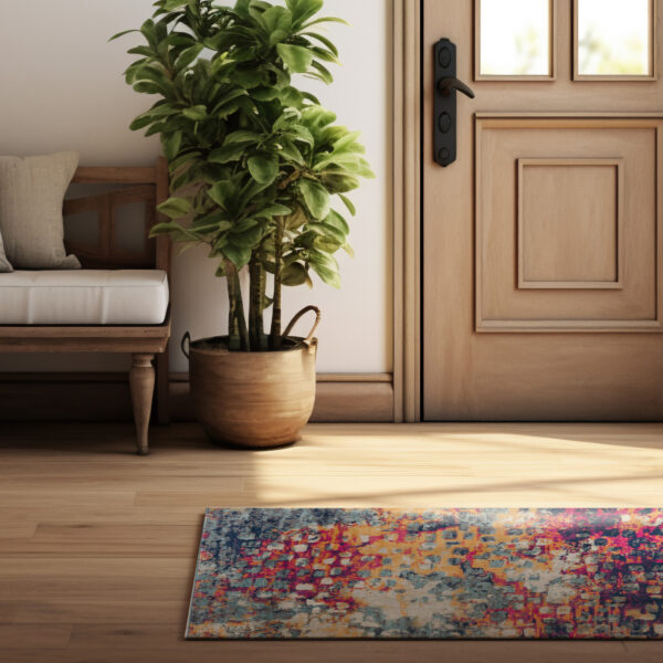 13' Runner Blue And Gold Abstract Dhurrie Runner Rug