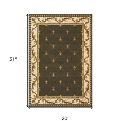2' x 3' Green and Ivory Trellis Area Rug