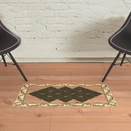 2' x 3' Green and Ivory Trellis Area Rug