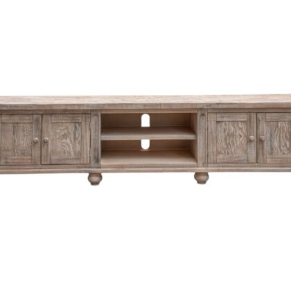 93" Desert Sand Solid Wood Cabinet Enclosed Storage Distressed TV Stand