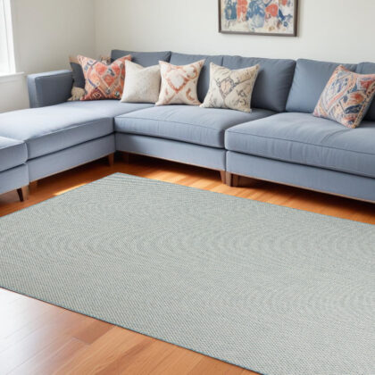 9' X 12' Aqua and Ivory Indoor Outdoor Area Rug