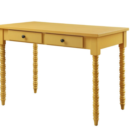 42" Yellow Writing Desk With Two Drawers