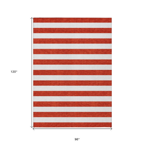 8' X 10' Red and White Striped Washable Non Skid Indoor Outdoor Area Rug