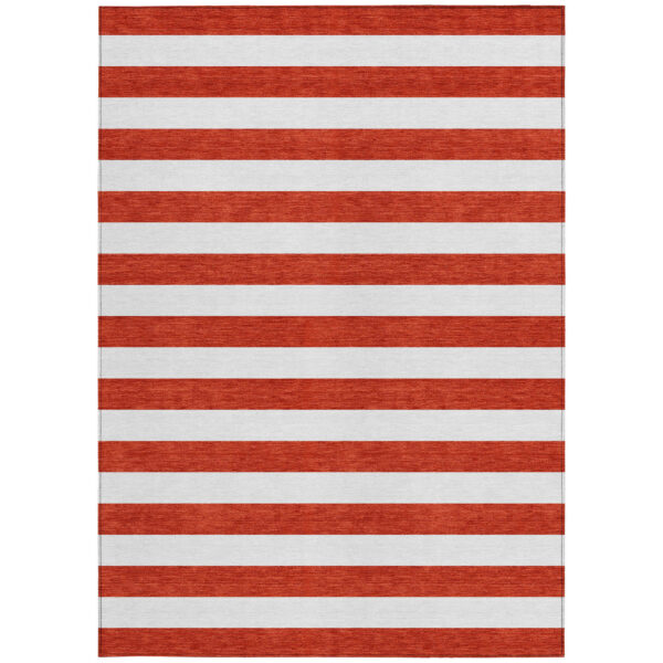 8' X 10' Red and White Striped Washable Non Skid Indoor Outdoor Area Rug