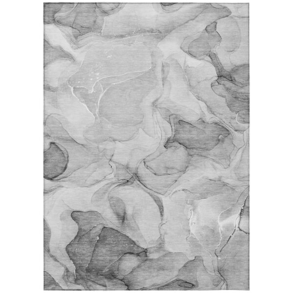 10' X 14' Gray Abstract Washable Non Skid Indoor Outdoor Area Rug