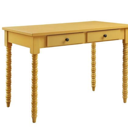 42" Yellow Writing Desk With Two Drawers