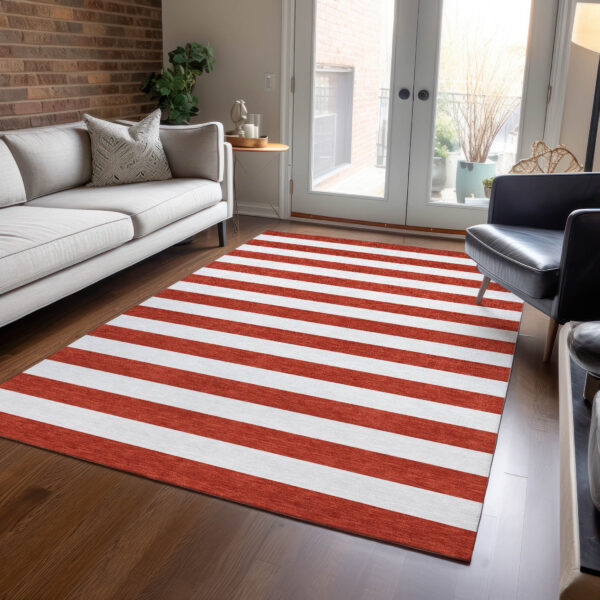 8' X 10' Red and White Striped Washable Non Skid Indoor Outdoor Area Rug