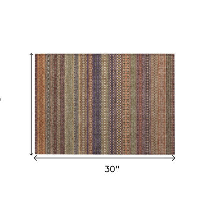 2' X 3' Orange Striped Washable Non Skid Indoor Outdoor Area Rug