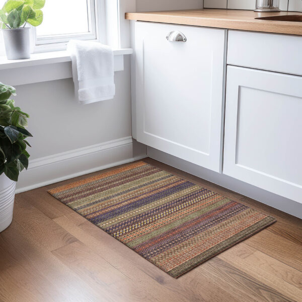 2' X 3' Orange Striped Washable Non Skid Indoor Outdoor Area Rug