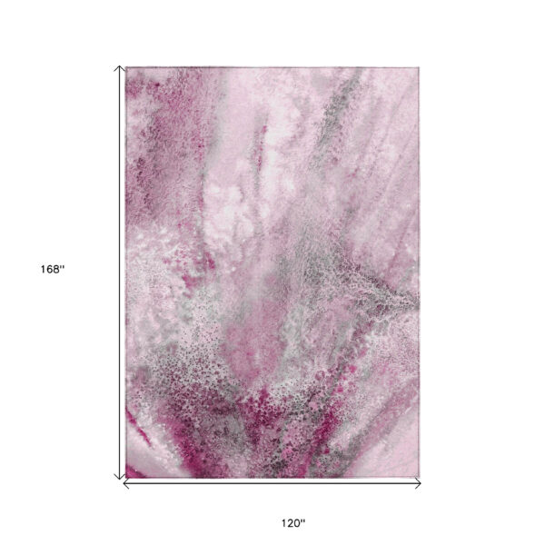 10' X 14' Pink Abstract Washable Non Skid Indoor Outdoor Area Rug