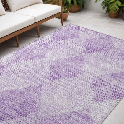 5' X 8' Lavender Geometric Washable Non Skid Indoor Outdoor Area Rug
