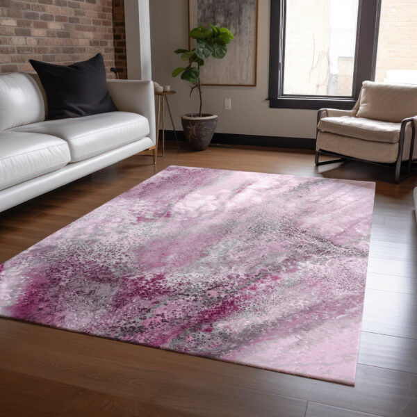 10' X 14' Pink Abstract Washable Non Skid Indoor Outdoor Area Rug