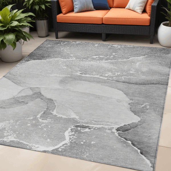 5' X 8' Gray and Ivory Abstract Washable Non Skid Indoor Outdoor Area Rug