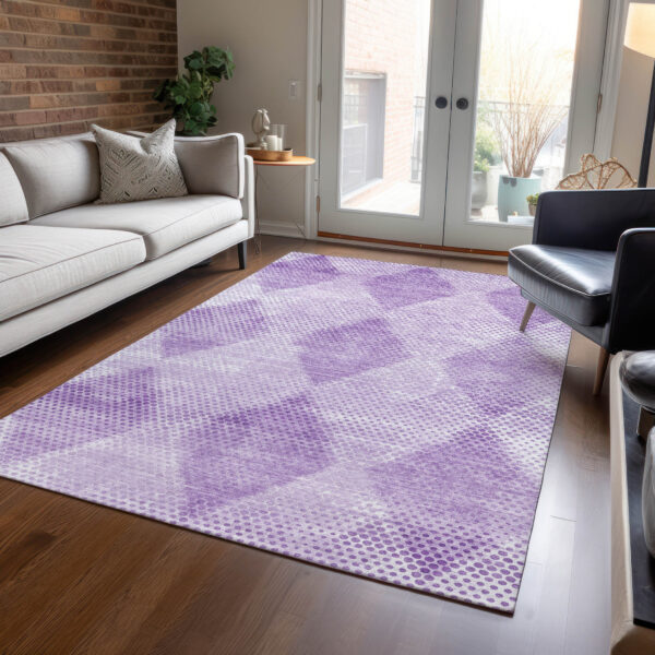 5' X 8' Lavender Geometric Washable Non Skid Indoor Outdoor Area Rug
