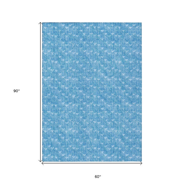 5' X 8' Blue Geometric Washable Non Skid Indoor Outdoor Area Rug