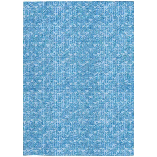 5' X 8' Blue Geometric Washable Non Skid Indoor Outdoor Area Rug