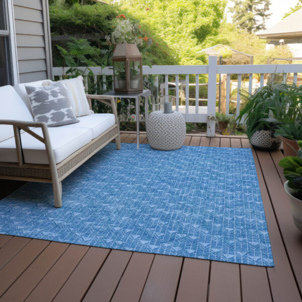 5' X 8' Blue Geometric Washable Non Skid Indoor Outdoor Area Rug