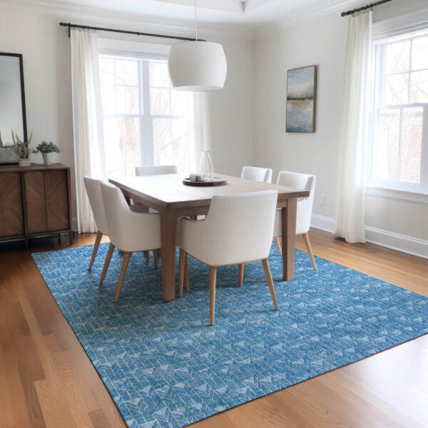 5' X 8' Blue Geometric Washable Non Skid Indoor Outdoor Area Rug