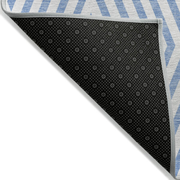 8' Round Blue and Ivory Round Geometric Washable Non Skid Indoor Outdoor Area Rug