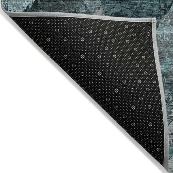 9' X 12' Teal and Gray Floral Washable Non Skid Indoor Outdoor Area Rug
