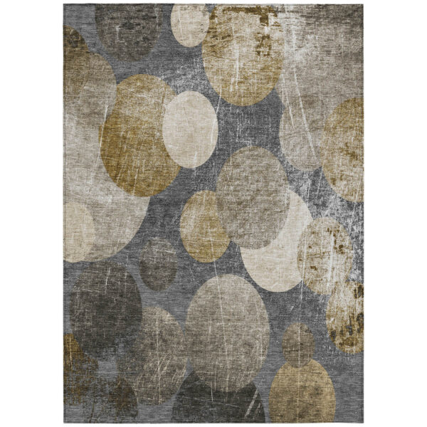 5' X 8' Brown Beige and Ivory Abstract Washable Non Skid Indoor Outdoor Area Rug