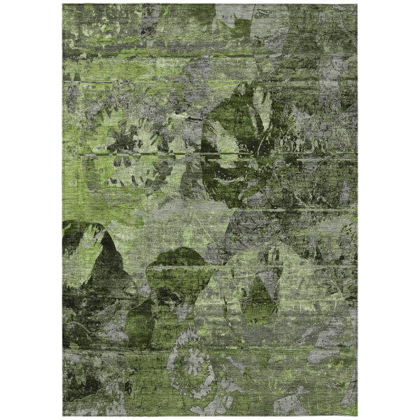 8' X 10' Green and Gray Abstract Washable Indoor Outdoor Area Rug
