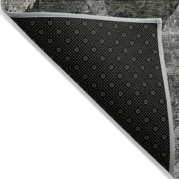 3' X 5' Gray Dark Green and Black Floral Washable Non Skid Indoor Outdoor Area Rug