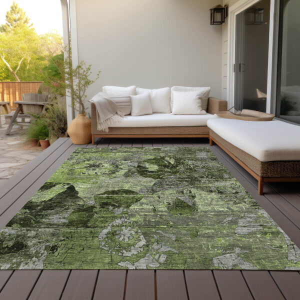 8' X 10' Green and Gray Abstract Washable Indoor Outdoor Area Rug