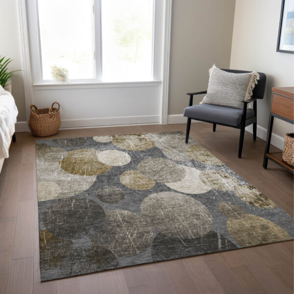 5' X 8' Brown Beige and Ivory Abstract Washable Non Skid Indoor Outdoor Area Rug