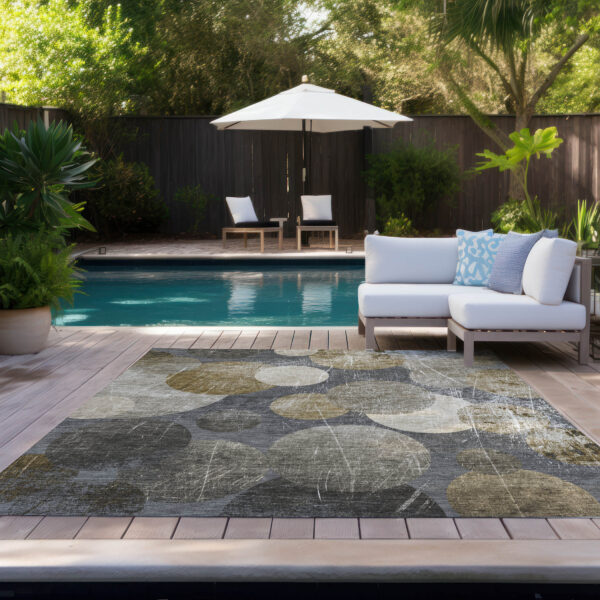 5' X 8' Brown Beige and Ivory Abstract Washable Non Skid Indoor Outdoor Area Rug