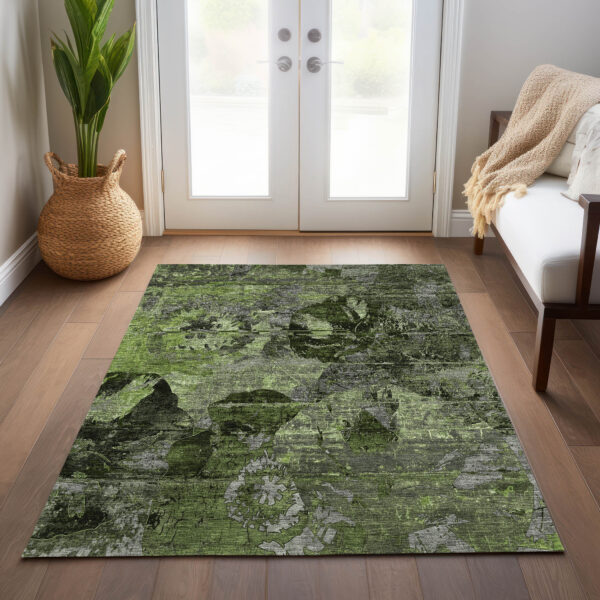 8' X 10' Green and Gray Abstract Washable Indoor Outdoor Area Rug