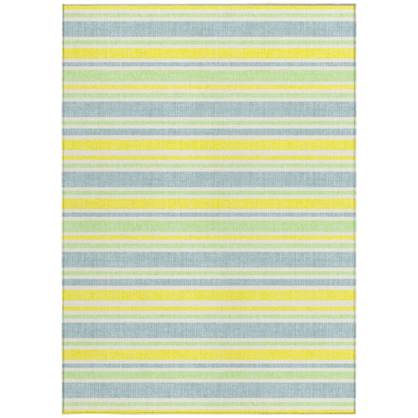 8' X 10' Blue and Yellow Striped Washable Non Skid Indoor Outdoor Area Rug