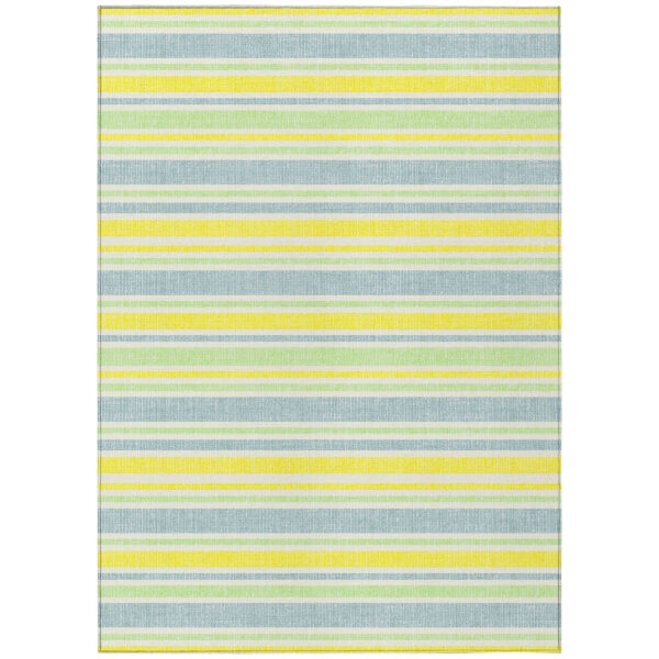 8' X 10' Blue and Yellow Striped Washable Non Skid Indoor Outdoor Area Rug