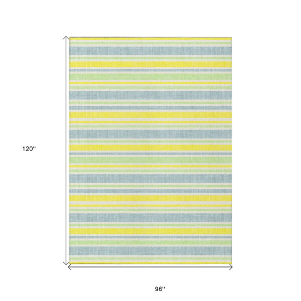 8' X 10' Blue and Yellow Striped Washable Non Skid Indoor Outdoor Area Rug