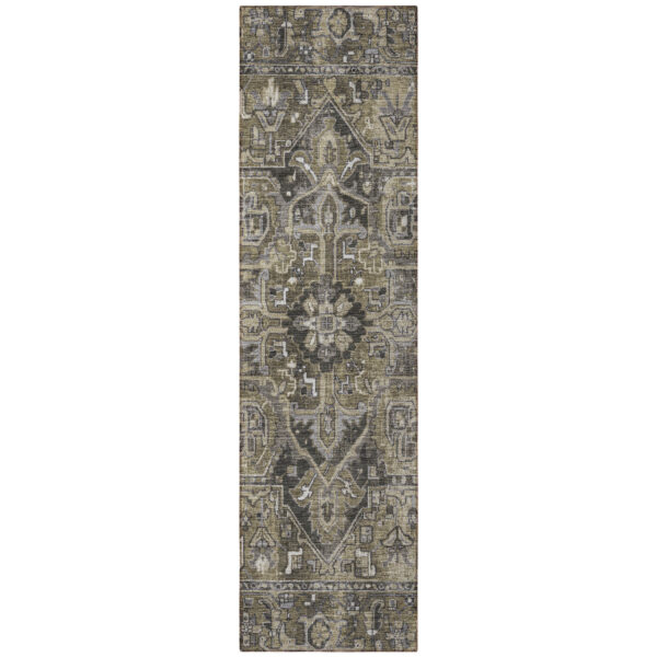 8' Runner Taupe and Dark Taupe Oriental Washable Non Skid Indoor Outdoor Runner Rug