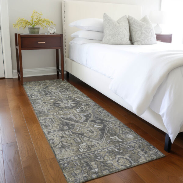 8' Runner Taupe and Dark Taupe Oriental Washable Non Skid Indoor Outdoor Runner Rug