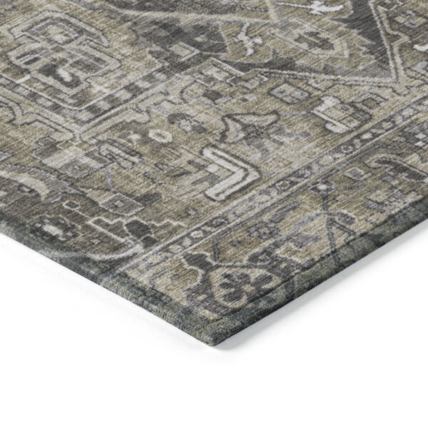 8' Runner Taupe and Dark Taupe Oriental Washable Non Skid Indoor Outdoor Runner Rug