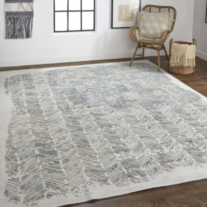 8' X 10' Green Blue And Ivory Abstract Hand Woven Area Rug