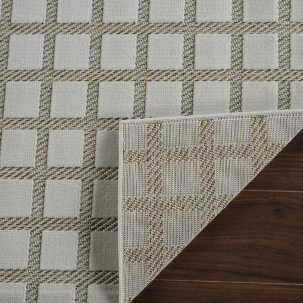 5' X 7' Cream and Beige Geometric Distressed Indoor Outdoor Area Rug
