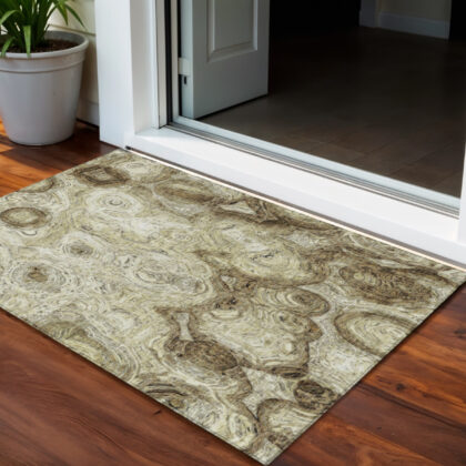 3' X 5' Beige Taupe And Brown Abstract Washable Indoor Outdoor Area Rug