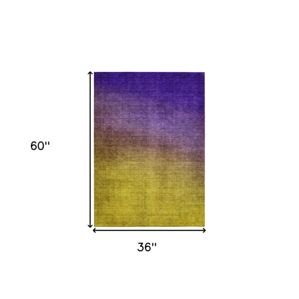 3' X 5' Purple Gold And Blue Ombre Washable Indoor Outdoor Area Rug