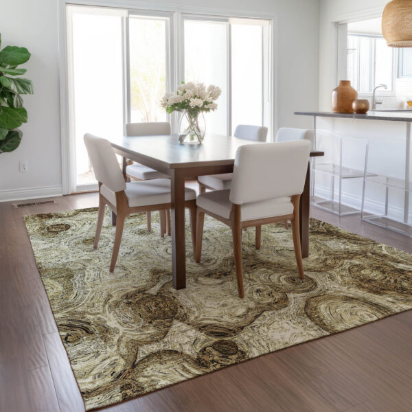 3' X 5' Beige Taupe And Brown Abstract Washable Indoor Outdoor Area Rug