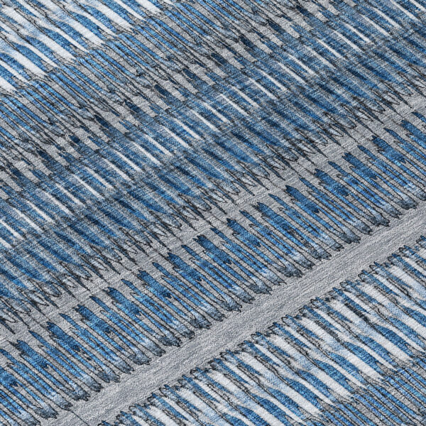 5' X 8' Denim Blue And Ivory Striped Washable Indoor Outdoor Area Rug