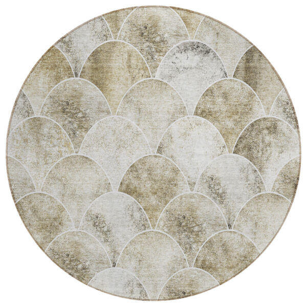 8' Beige Ivory And Tan Round Abstract Washable Indoor Outdoor Area Rug
